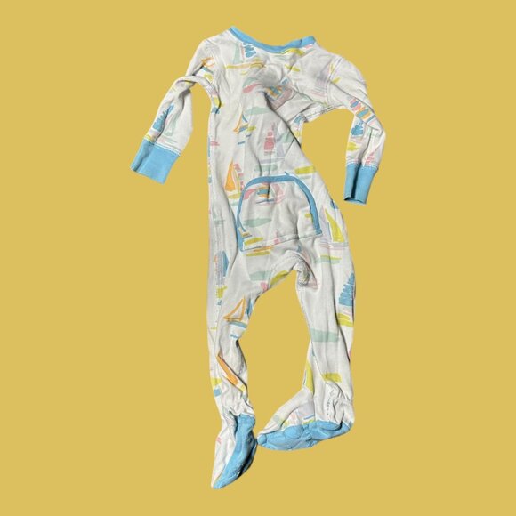 Beaufort Bonnet Onesie Geometrical Shapes Blue Yellow and Pink 6-12 Months - Picture 2 of 5